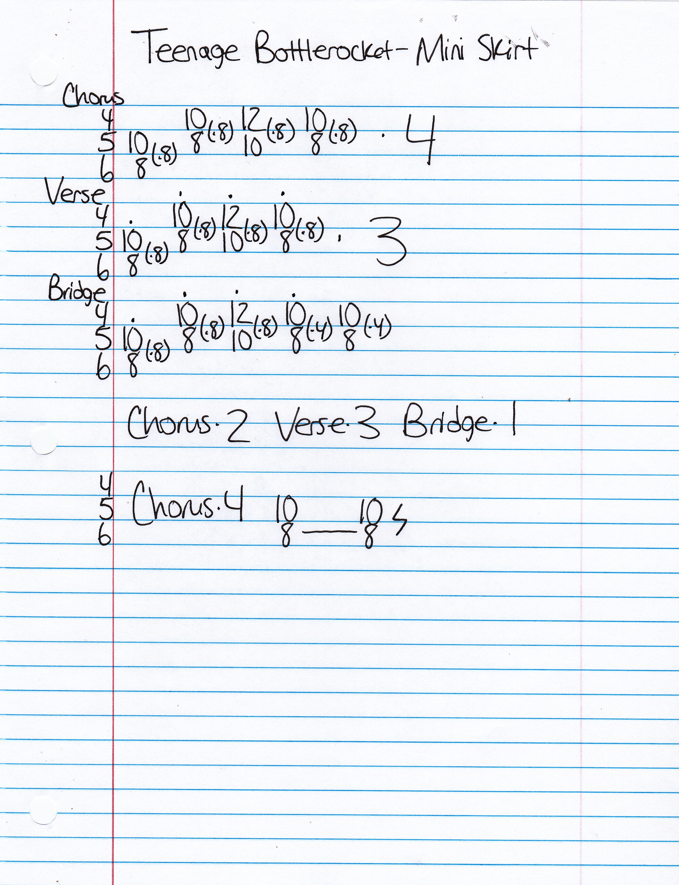 High quality guitar tab for Mini Skirt by Teenage Bottlerocket off of the album Another Way. ***Complete and accurate guitar tab!***